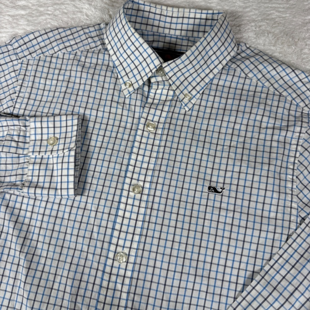 Vineyard Vines Slim Fit Whale Shirt Mens S Blue White Plaid L/S Button Up 1W2160